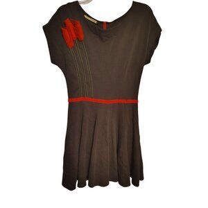 Heel Athens Lab Medium Short Dress, Felt Tulips, Retro Inspired Greenish Gray